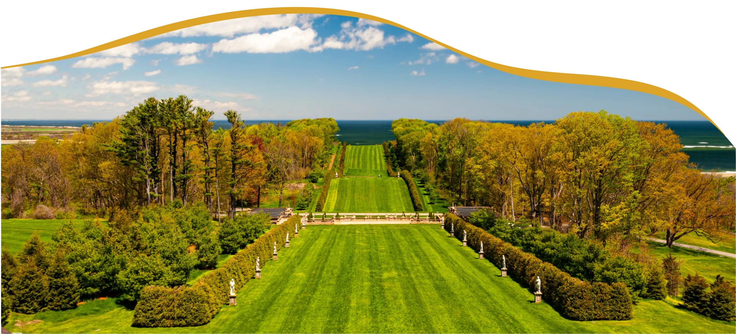 Lush garden with ocean view.